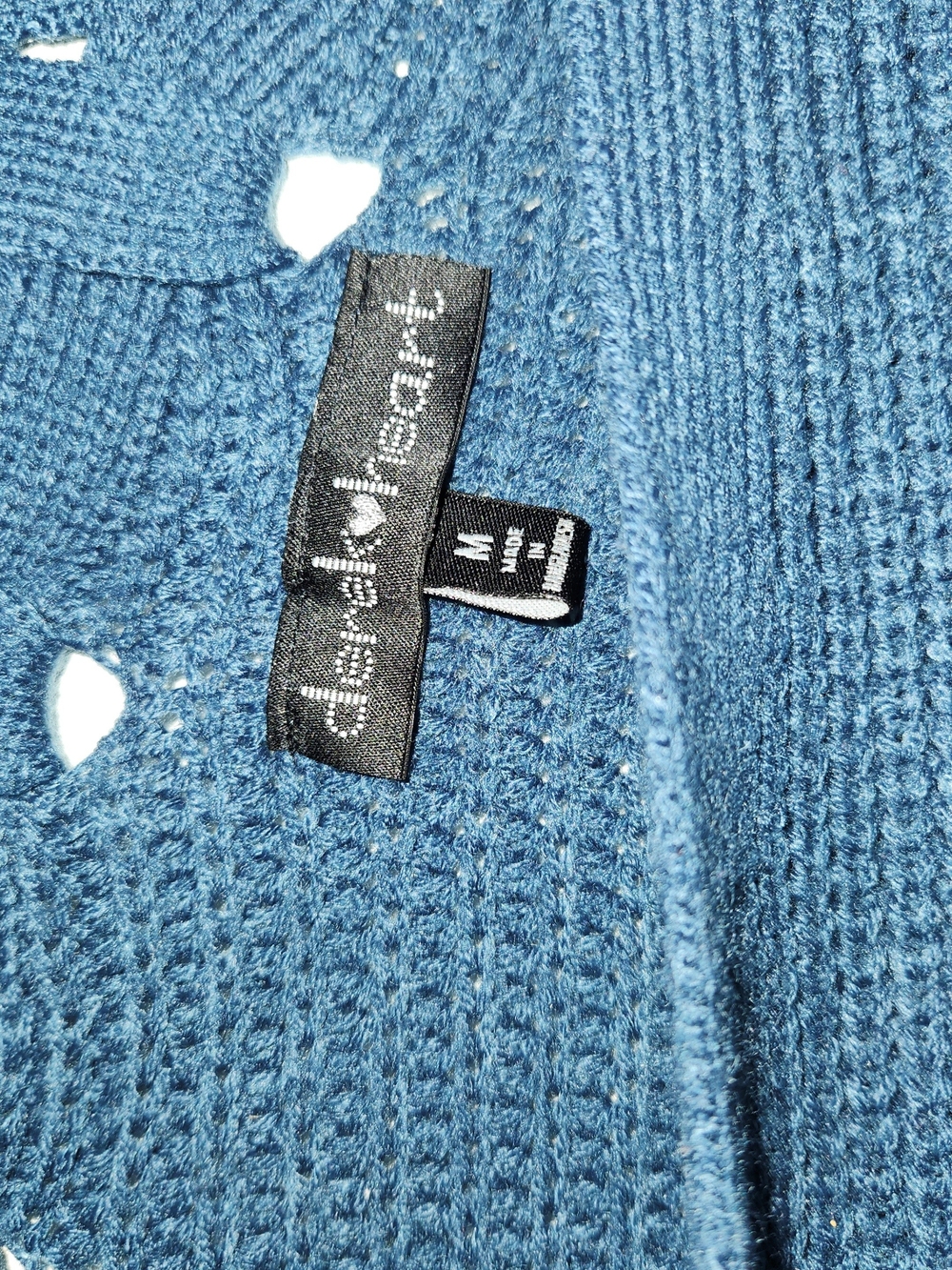 Derek Heart Blue Open-Front Cable-Back Cardigan - Picture 3 of 3